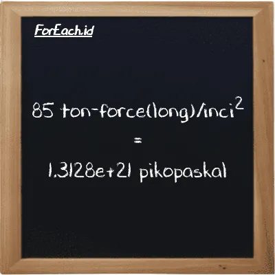 85 ton-force(long)/inci<sup>2</sup> setara dengan 1.3128e+21 pikopaskal (85 LT f/in<sup>2</sup> setara dengan 1.3128e+21 pPa)